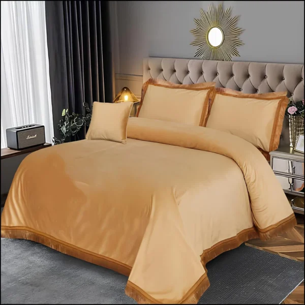 5Pcs Luxury Velvet Bridal Bedding Set (Biege)