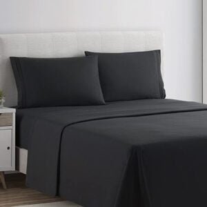 Plain Rich Cotton King Size Bed Sheet Set – Black