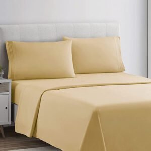 Plain Rich Cotton King Size Bed Sheet Set – Camel Gold