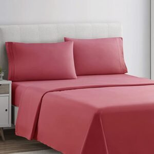 Plain Rich Cotton King Size Bed Sheet Set – Coral Pink