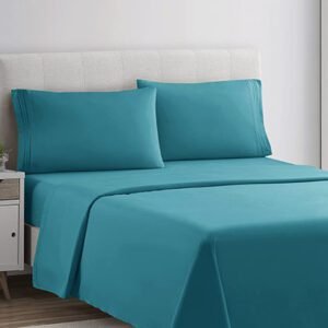 Plain Rich Cotton King Size Bed Sheet Set – Teal