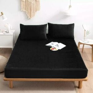 Plain Velvet Fitted Bed Sheet (Black)