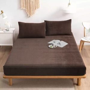 Plain Velvet Fitted Bed Sheet (Brown)