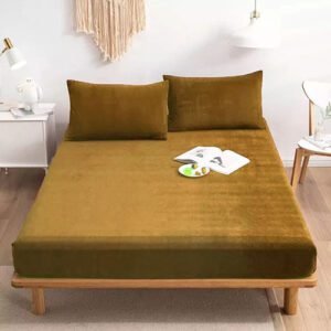 Plain Velvet Fitted Bed Sheet (Copper)