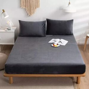 Plain Velvet Fitted Bed Sheet (Grey)