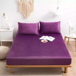 plain Velvet Fitted Bed Sheet (Plum)