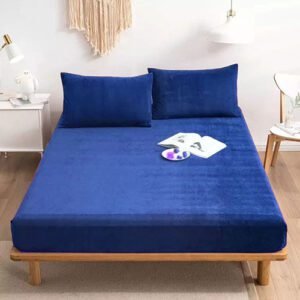 Plain Velvet Fitted Bed Sheet (Royal Blue)