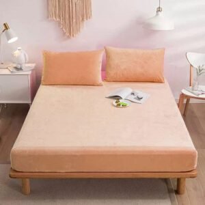 Plain Velvet Fitted Bed Sheet (Skin Golden)