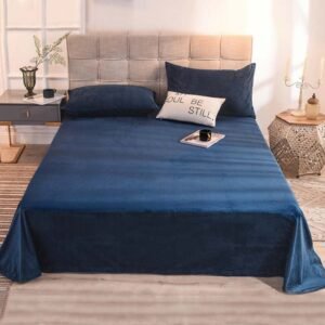 Plain Velvet Bed Sheet (Blue)