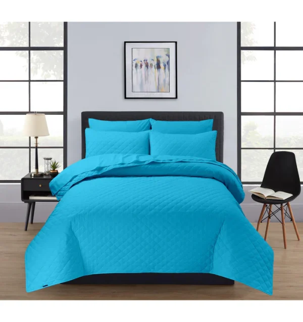 Quilted Bedspread Set – Sky Blue