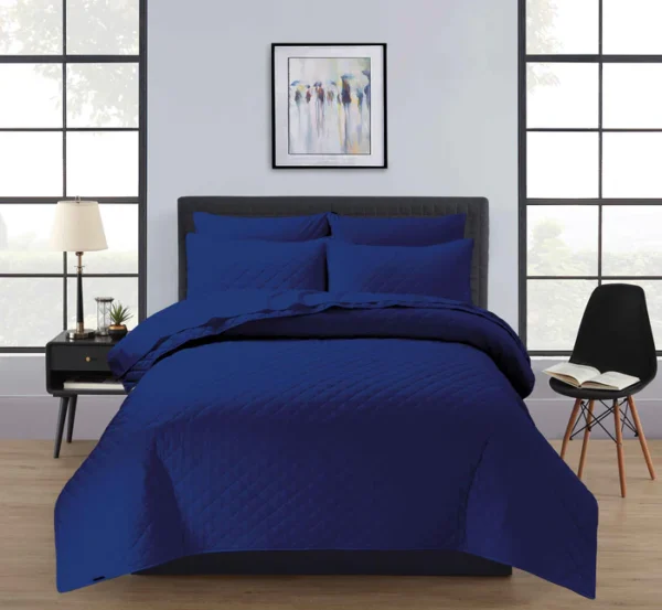 Quilted Bedspread Set – Indigo Blue