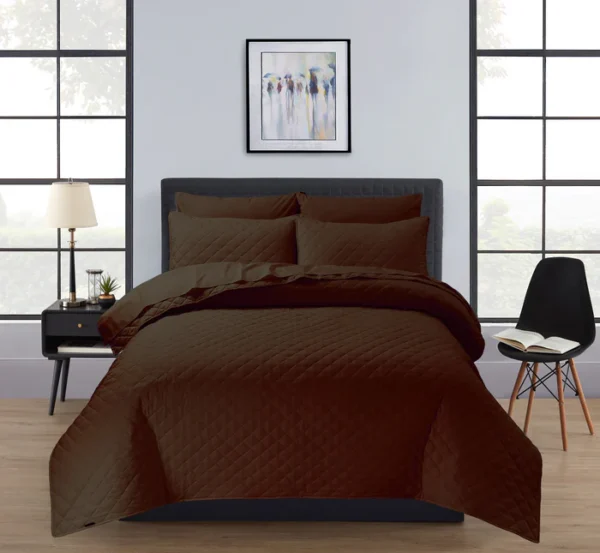 Quilted Bedspread Set – Chocolate Brown