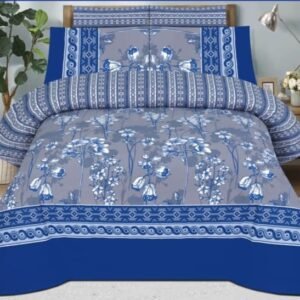 Cotton Printed Bedsheet Set With Blue Flowers