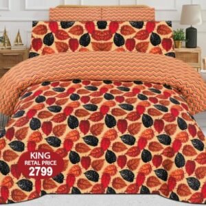 Cotton Printed Bedsheet Set with Leaves Print