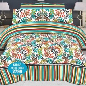 Cotton Printed Bedsheet Set with Multi Leaves Print