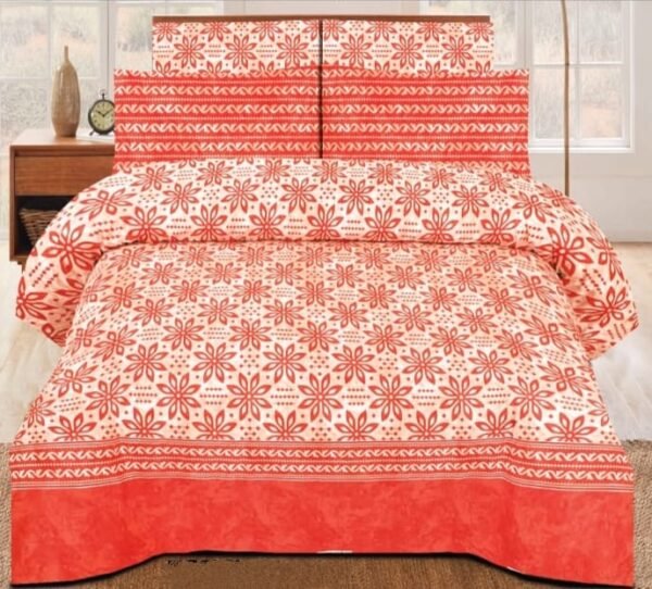 Cotton Printed Bed sheet Set Design Orange