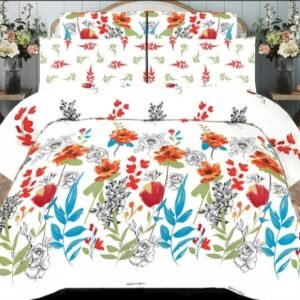 Cotton Printed Bed sheet white with Flowers