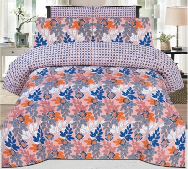 Cotton Printed Bed sheet Set Design Blue