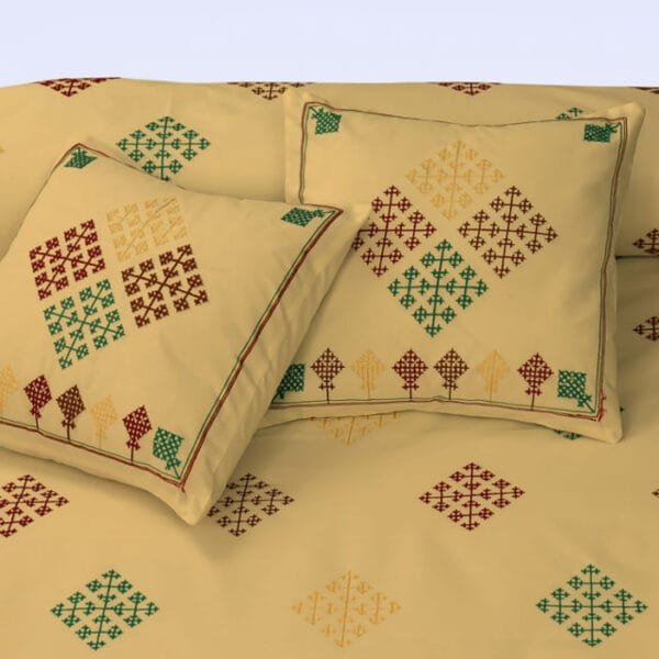 Sindhi Glitz Design Cotton Embroidered Bed Sheet Set Cushion Covers