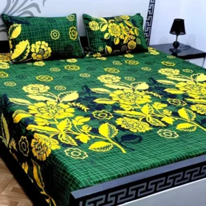 Dark Green Floral Printed Bed sheet