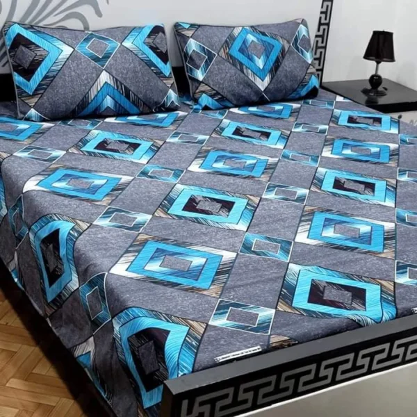 Sky Blue and Gray Patterned Printed Bed sheet